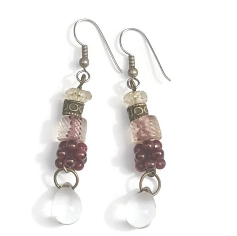 Vintage Dangly Purple Wine Grape Earrings VGUC - Picture 1 of 3